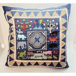 Hmong Story Cloth Paj Ntaub Pillow Cover Hand Embroidered Textile Art 18x18